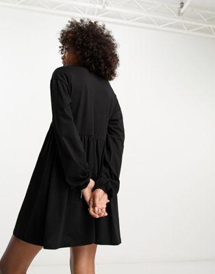 Black Long Sleeve Smock Mini Dress
