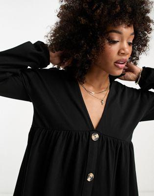 Black Long Sleeve Smock Mini Dress