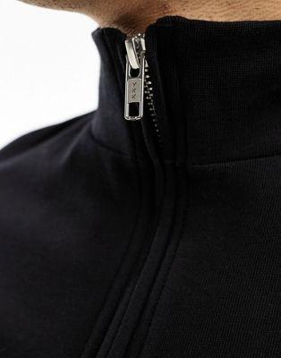 Black Cotton Half Zip Funnel Neck Top