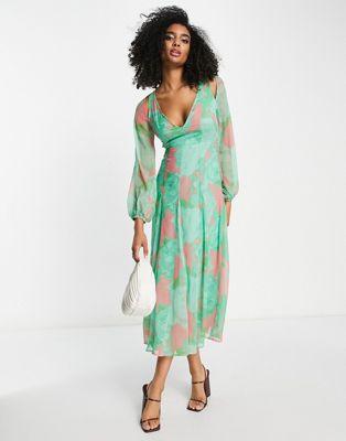 Abstract Floral Maxi Dress with Cutout Detail