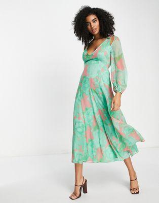 Abstract Floral Maxi Dress with Cutout Detail