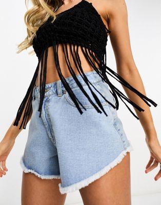 Black Macrame Fringed Bralet Top