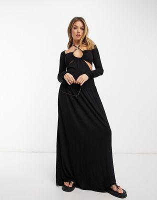 Black Halterneck Cut-Out Maxi Dress
