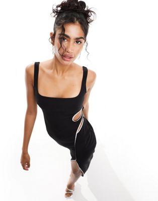 Black Rhinestone Cut-Out Maxi Dress