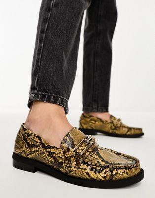 Melodic Snake Print Slim Loafers in Black