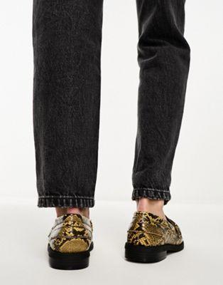 Melodic Snake Print Slim Loafers in Black