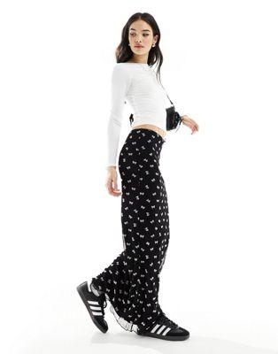 Black Mesh Baby Bow Column Skirt