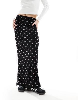 Black Mesh Baby Bow Column Skirt