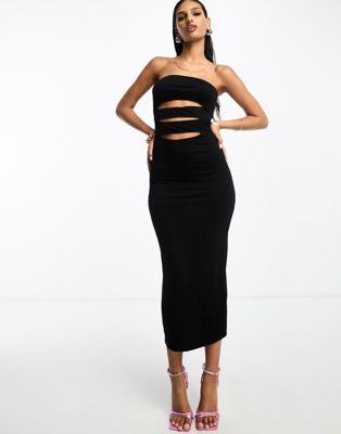 Black Midi Bandeau Cut-Out Dress