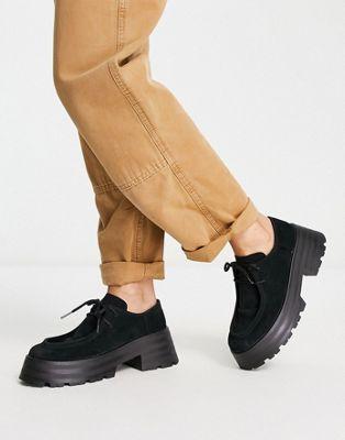 Black Suede Chunky Lace-Up Flats