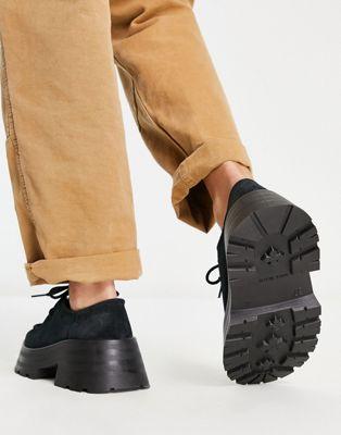 Black Suede Chunky Lace-Up Flats