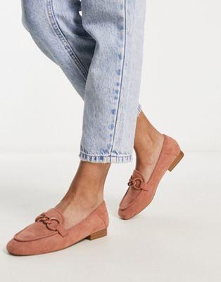 Apricot Faux-Suede Loafers with Chain Detail