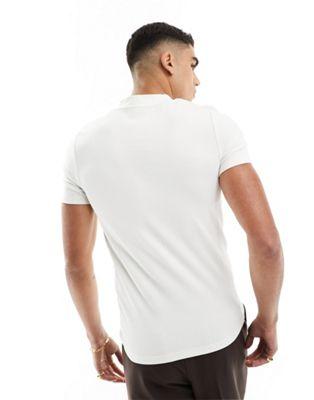 Beige Ribbed Muscle Fit T-Shirt with Silver Zip