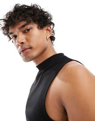 Black Ribbed Turtle Neck Muscle Fit Tank Top