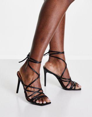 Black Strappy High Heeled Sandals