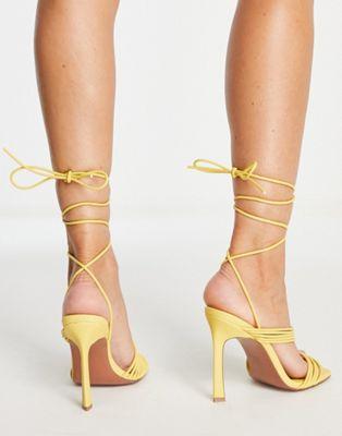 Strappy Tie-Leg Heeled Sandals in Yellow