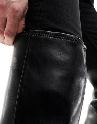 Black Faux Leather Over-the-Knee Block Heel Boots