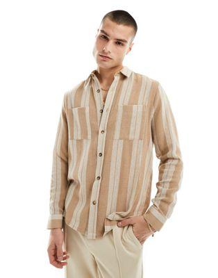 Basketweave Stripe Overshirt in Mushroom