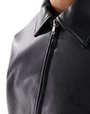 Black Faux Leather Oversized Cropped Coach Jacket