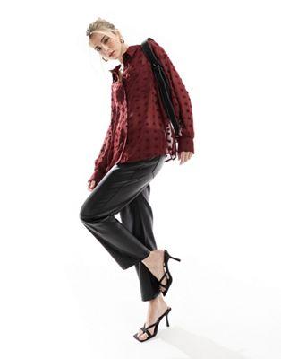 Oversized Textured Shirt in Wine Chiffon