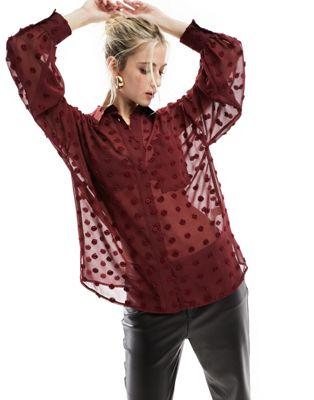 Oversized Textured Shirt in Wine Chiffon