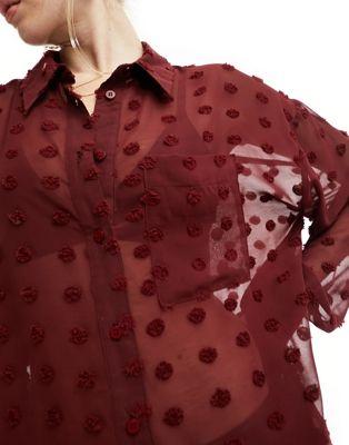 Oversized Textured Shirt in Wine Chiffon