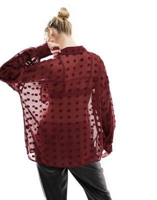 Oversized Textured Shirt in Wine Chiffon