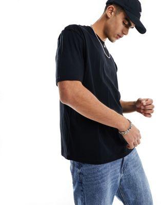 Black Oversized Cotton T-Shirt with Mountain Back Print