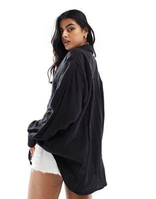 Black Cheesecloth Oxford Shirt