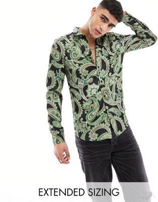 Black & Green Paisley Satin Shirt