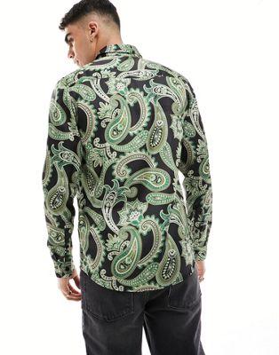 Black & Green Paisley Satin Shirt
