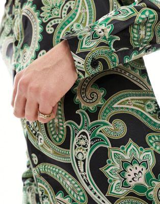 Black & Green Paisley Satin Shirt