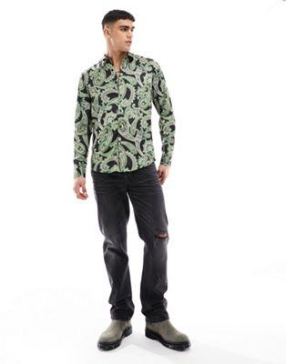 Black & Green Paisley Satin Shirt
