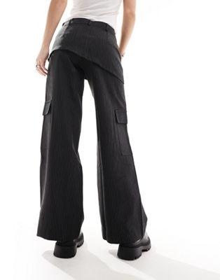 Black Pinstripe Pants with Skirt Detail
