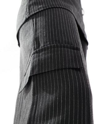Black Pinstripe Pants with Skirt Detail