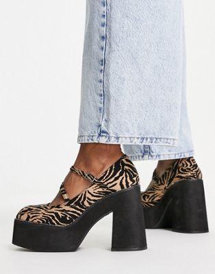 Level Up Zebra Print Chunky Platform Heels