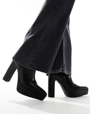 Black Faux Leather Platform Heeled Boots