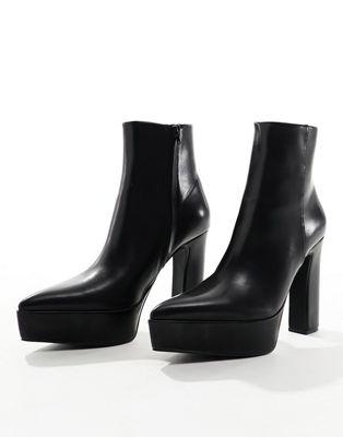 Black Faux Leather Platform Heeled Boots
