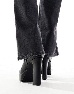 Black Faux Leather Platform Heeled Boots