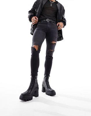 Black Faux Leather Platform Chelsea Boots