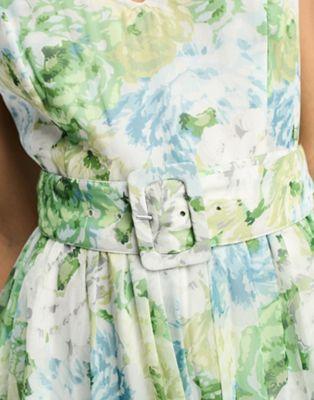 Blue Floral Sweetheart Neck Pleated Romper