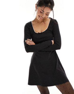 Black Polka Dot Mini Dress with Bow Detail