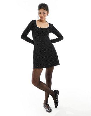 Black Polka Dot Mini Dress with Bow Detail