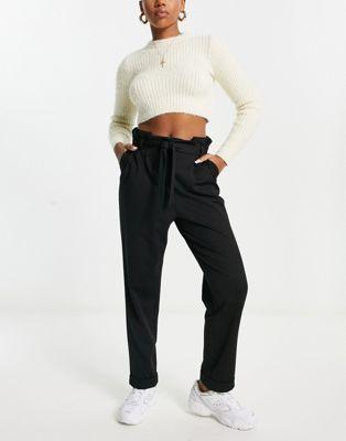 Black Ponte Peg Pants with Paperbag Tie Waist