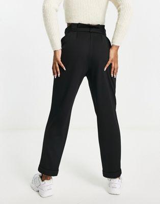 Black Ponte Peg Pants with Paperbag Tie Waist