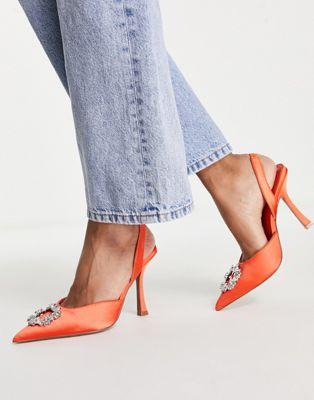 All Dressed Up Embellished Slingback Heels in Orange