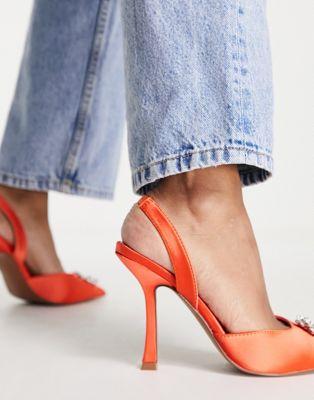 All Dressed Up Embellished Slingback Heels in Orange