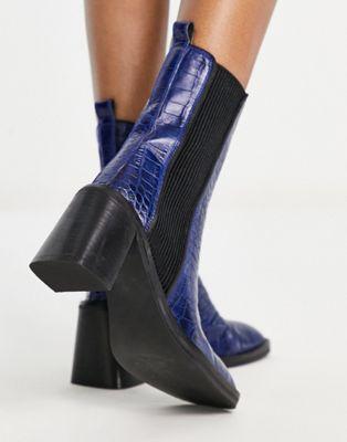Blue Croc Leather Chelsea Boots
