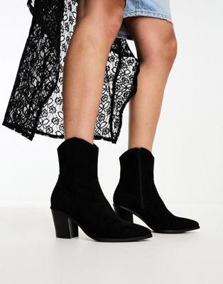 Black Faux-Suede Western Boots