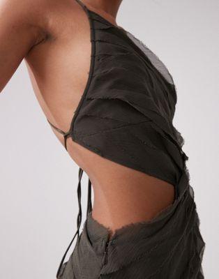 Asymmetric Raw Edge Maxi Dress in Charcoal Gray